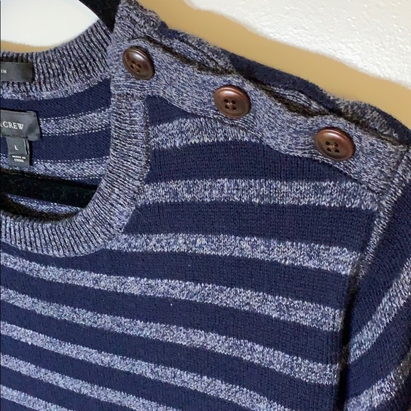 J.Crew striped Navy Sweater with button shoulder - Picture 3 of 3